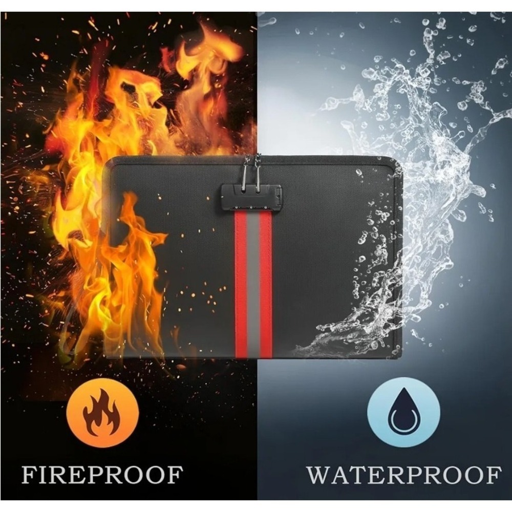 New fireproof and‎ waterproof, locked, zippered bag, 9x13x1